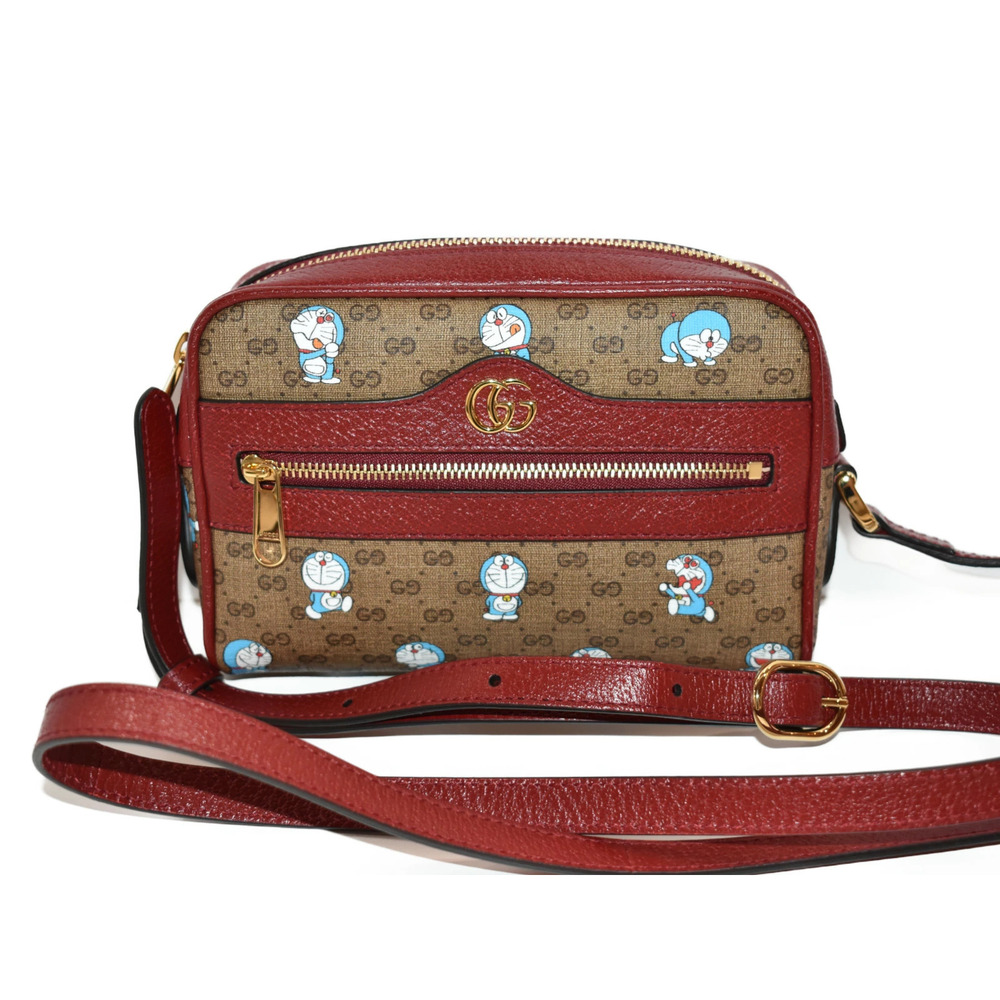 GUCCI Doraemon GUCCI Bag Brown Wine Red Leather Collaboration Shoulder GG